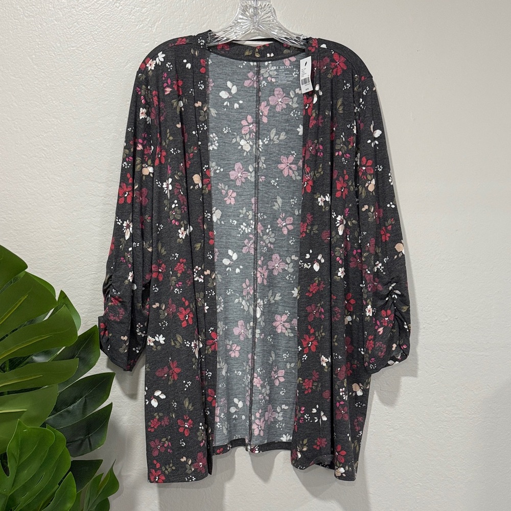 NWT Lane Bryant Floral open front Cardigan - Charcoal Gray Red plus size 26/28